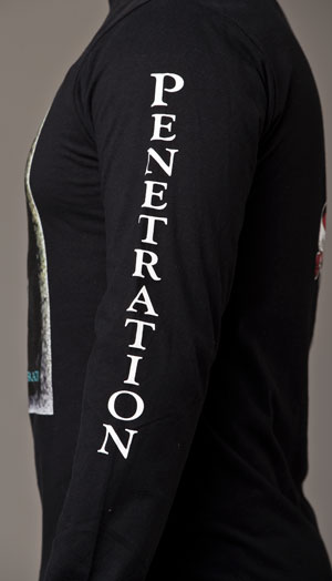 Men's black long sleeve, left